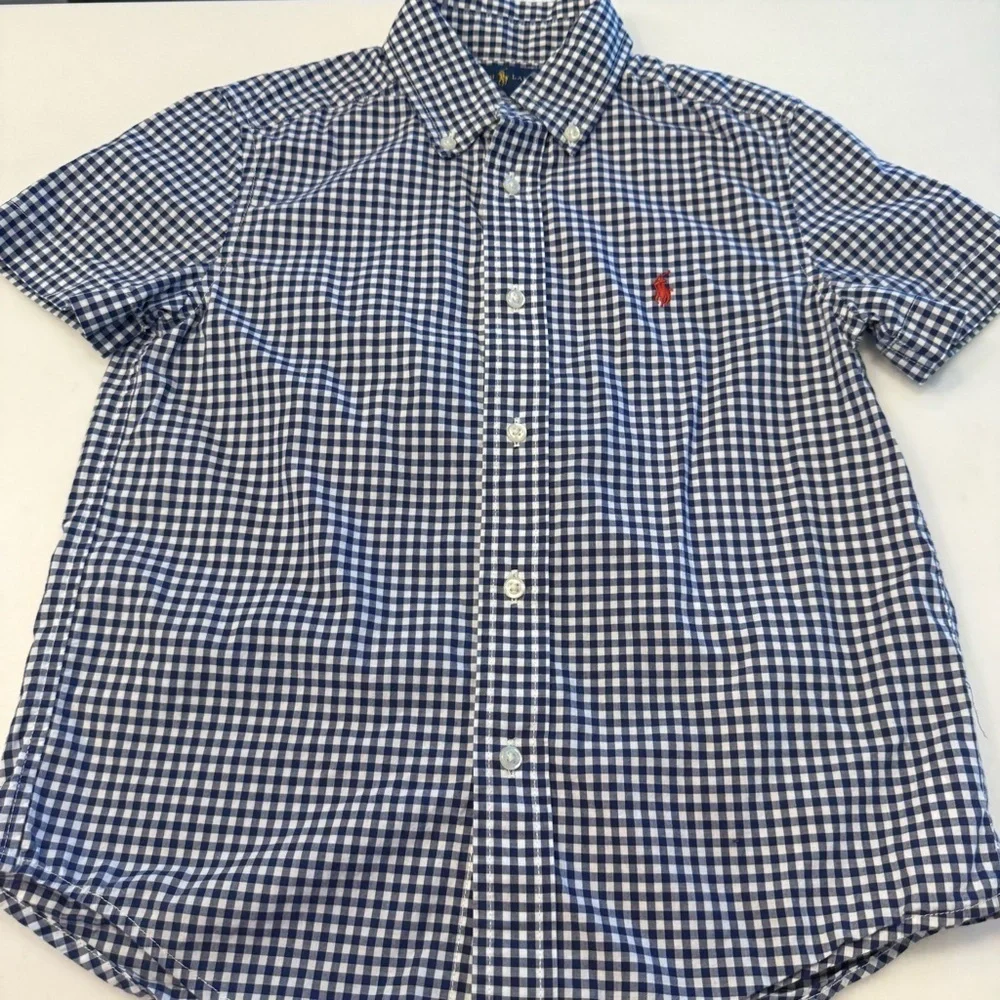 Ralph Lauren Boys Zip Up Blue Jacket & Blue Check Shirt Sz 6, 2 Pcs Set